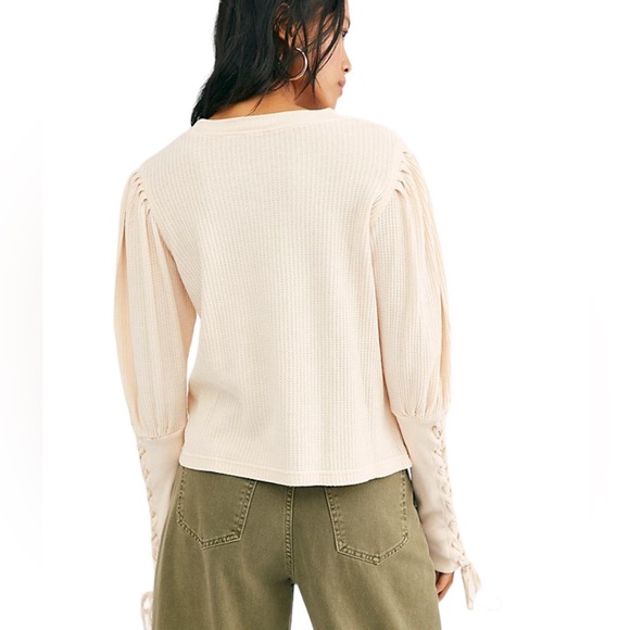 Free People FP One Tasha Thermal Top Tie Sleeve Women’s Size Small Ivory - Picture 2 of 15